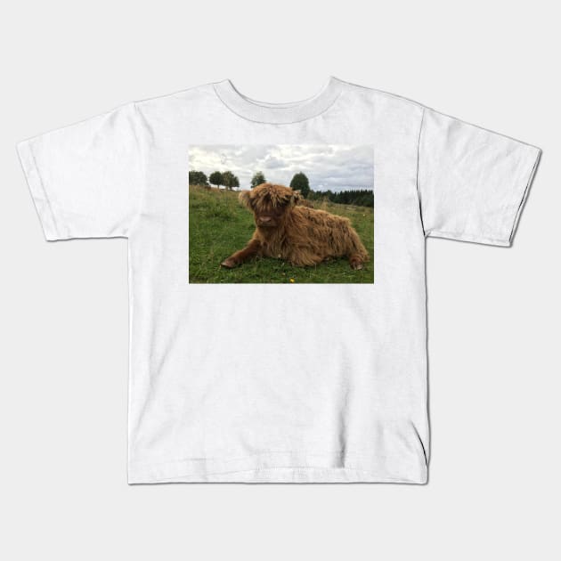 Scottish Highland Cattle Calf 1516 Kids T-Shirt by SaarelaHighland